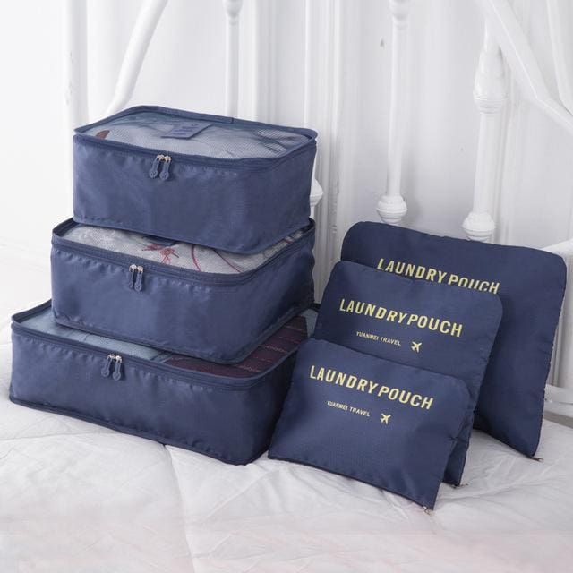 organisateurs de valise laundry pouch set de 6 bleu marine