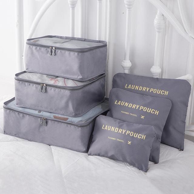 organisateurs de valise laundry pouch set de 6 gris