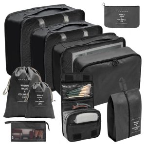 organisateurs de valise set de 10 pochettes noir