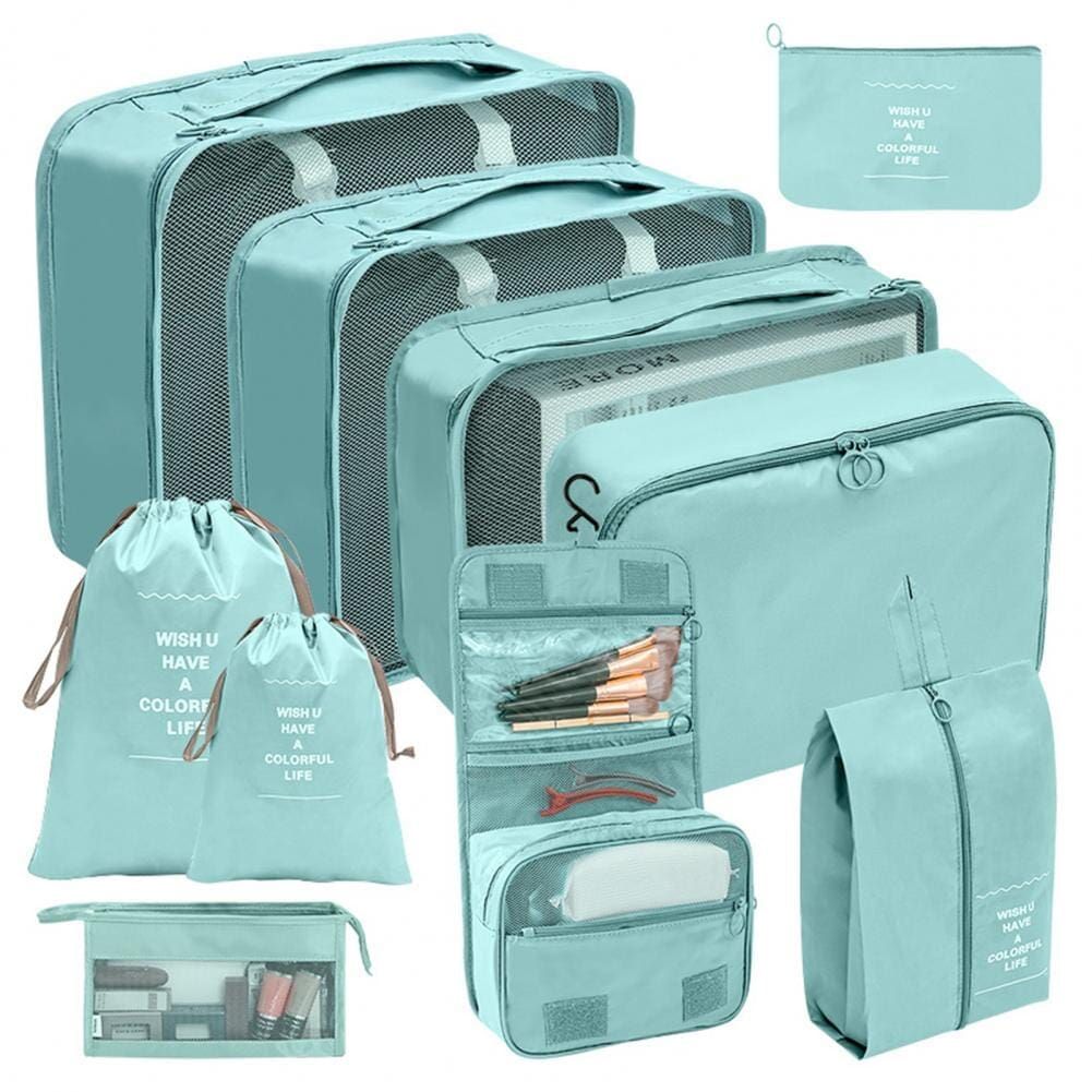 organisateurs de valise set de 10 pochettes turquoise