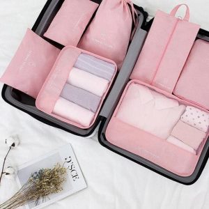 organisateurs de valise - set de 7 accessoires de voyage rose