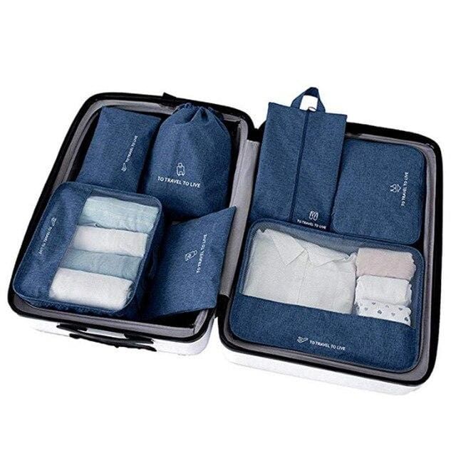 organisateurs de valise to travel to live set de 7 bleu marine