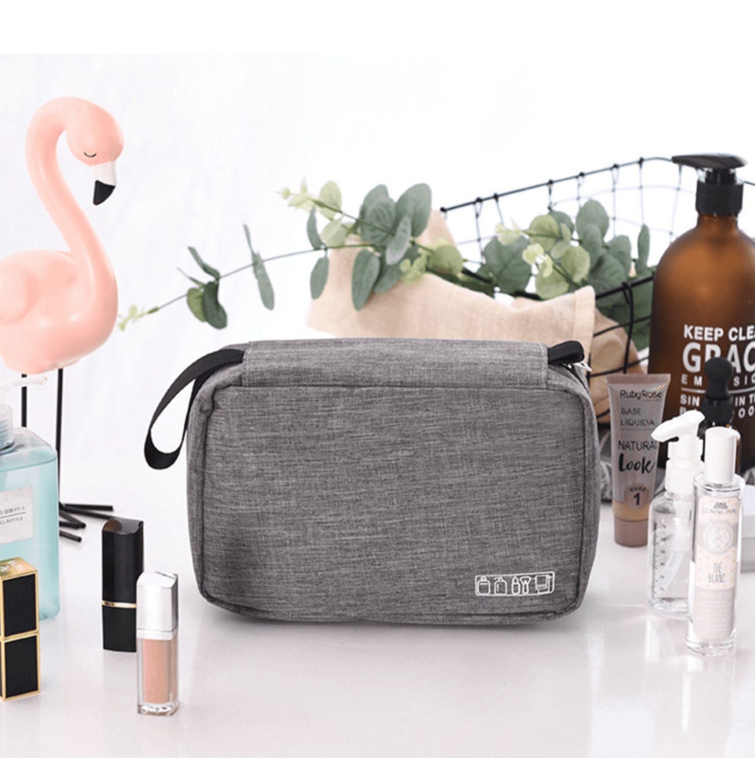 organiseur de toilette de voyage gris