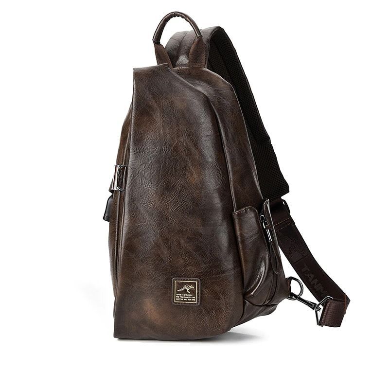 Petit sac à dos en bandoulière pour homme vintage avec chargeur USB intégré