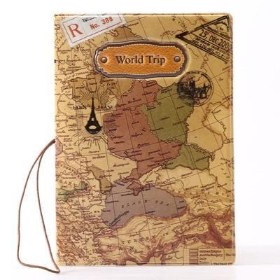 protège-passeport brown world trip map