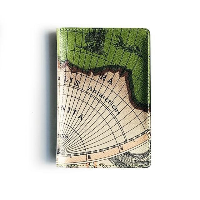 Protège-Passeport Carte Antique Verte