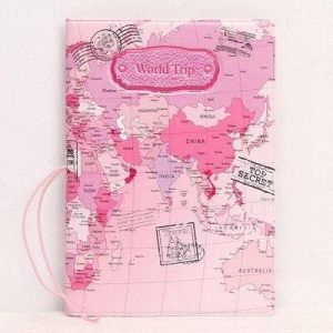 protège-passeport carte du monde rose