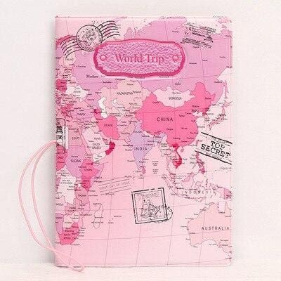 protège-passeport carte du monde rose
