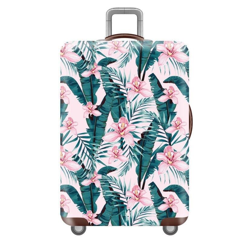 protège valise fleurs roses