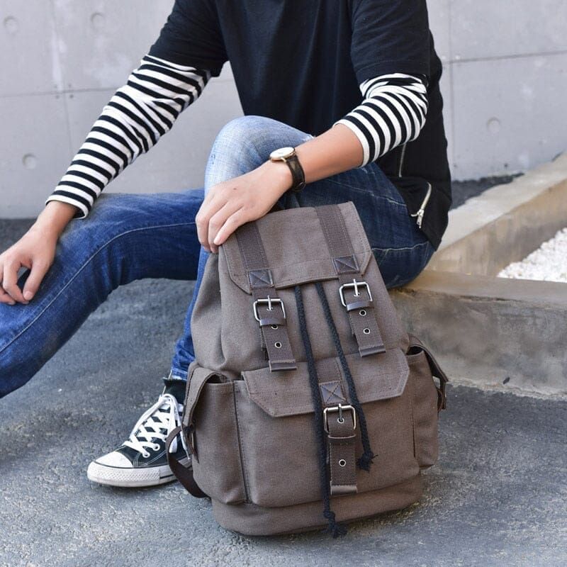 sac à dos cuir style rétro avec poches