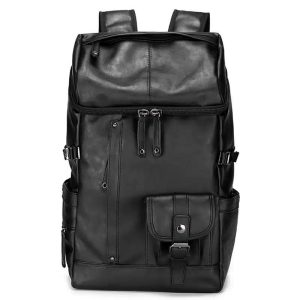 Sac à dos de voyage souple et multipoche en simili cuir noir