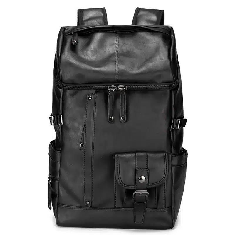 Sac à dos de voyage souple et multipoche en simili cuir noir