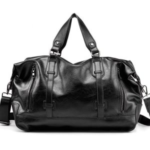 Sac à main de voyage tendance en simili cuir noir avec bandoulière