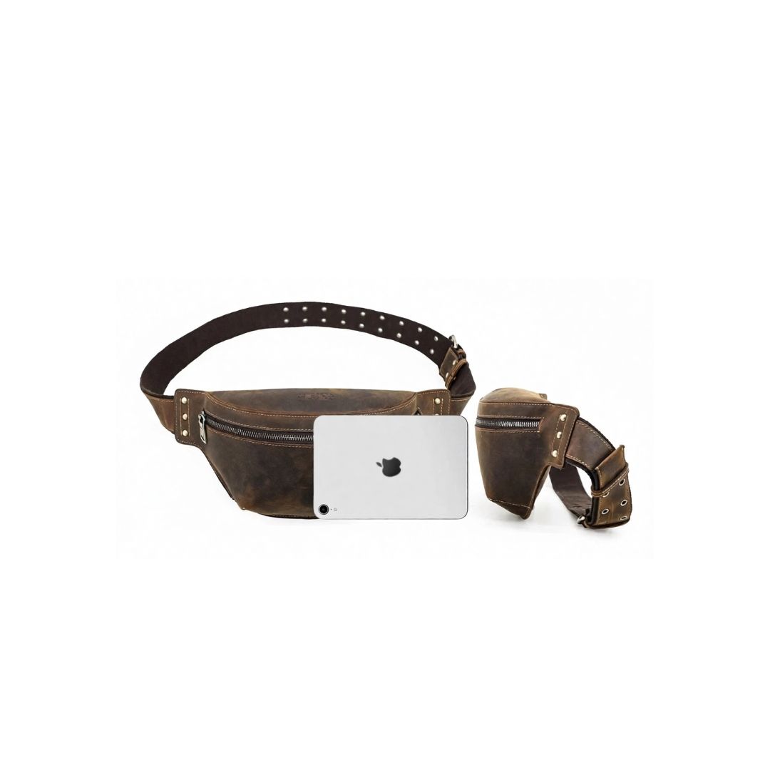 sac banane en cuir marron patiné