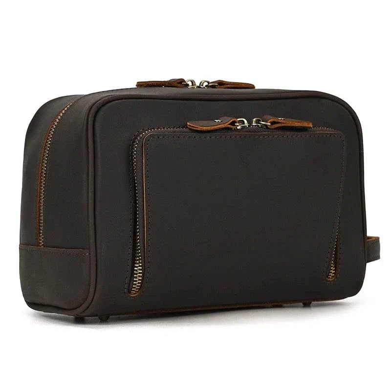 Sac Cuir Marron Foncé Poche Avant Zip