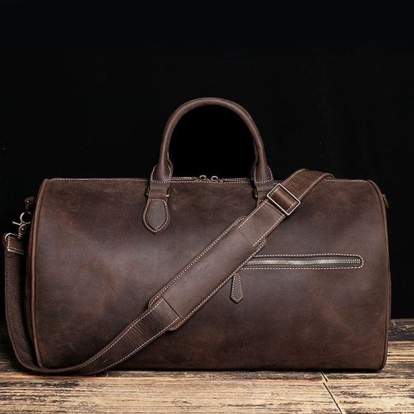 sac cuir marron vintage avec poche extérieure