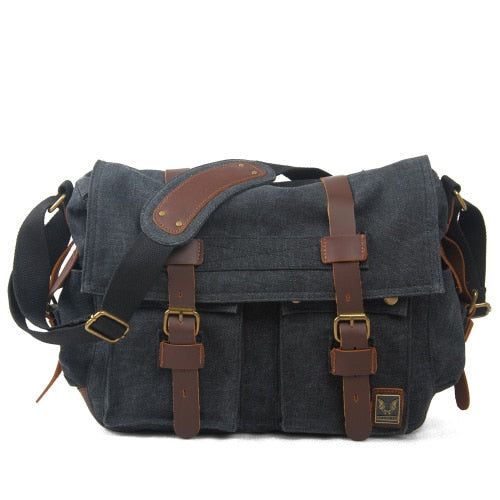 Sac de voyage besace en toile et cuir vintage