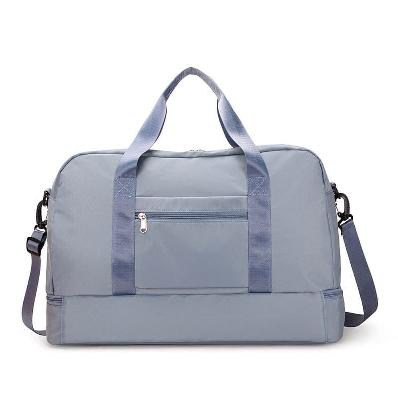 sac de voyage bleu clair avec section pour chaussures