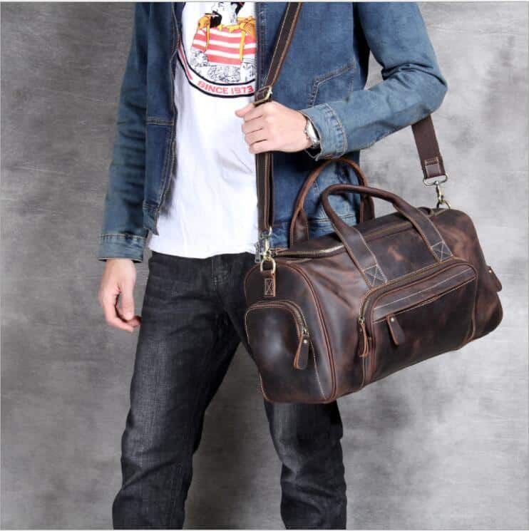 sac de voyage cuir véritable style retro