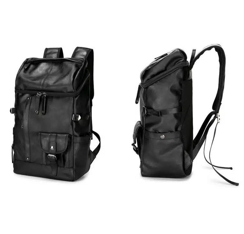 sac de voyage en cuir noir à plusieurs poches