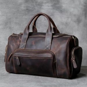 Sac de voyage en cuir véritable brun pour hommes de style retro luxueux