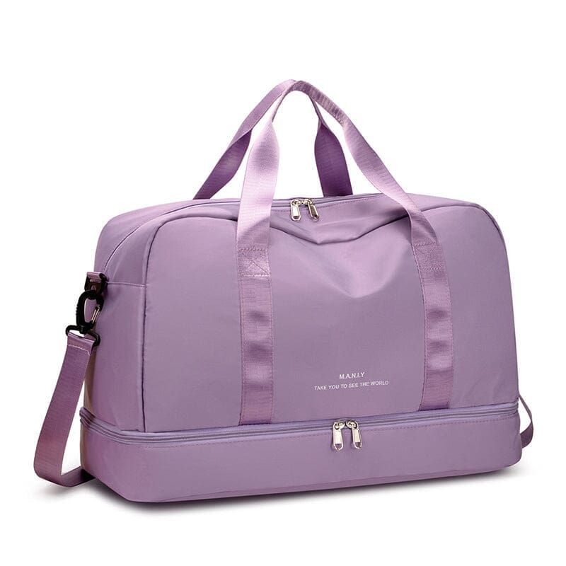 sac de voyage femme en violet avec espace pour chaussures