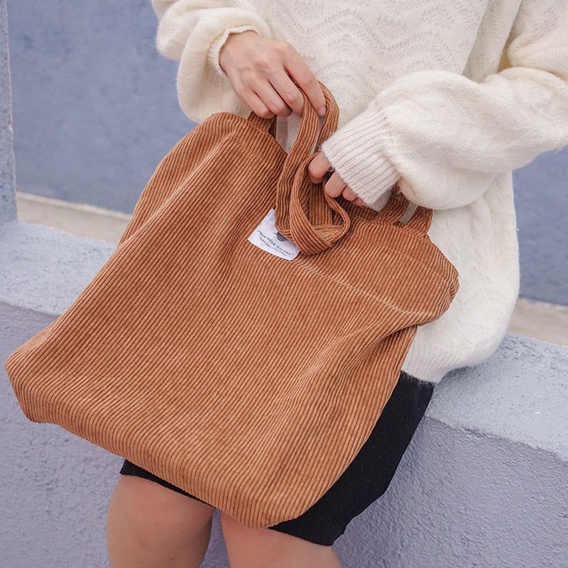 Sac de Voyage Femme Tote Bag en Velours Côtelé