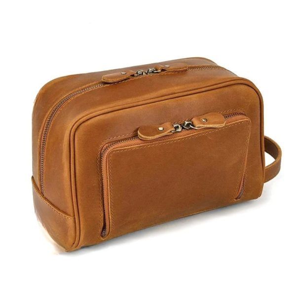 sac en cuir marron foncé avec poche zip