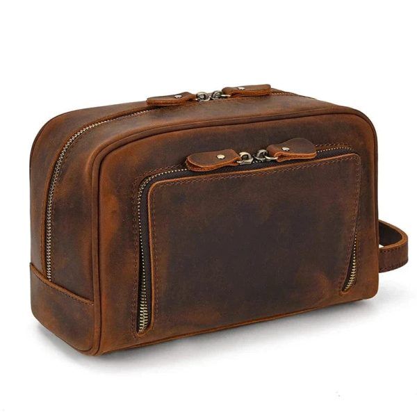 sac marron avec fermeture éclair avant