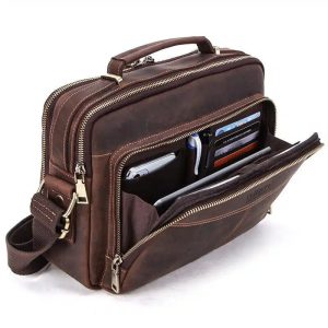 Sacoche cartable vintage à bandoulière en cuir