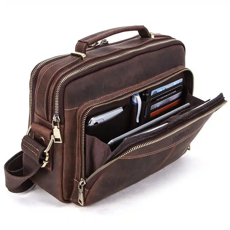Sacoche cartable vintage à bandoulière en cuir