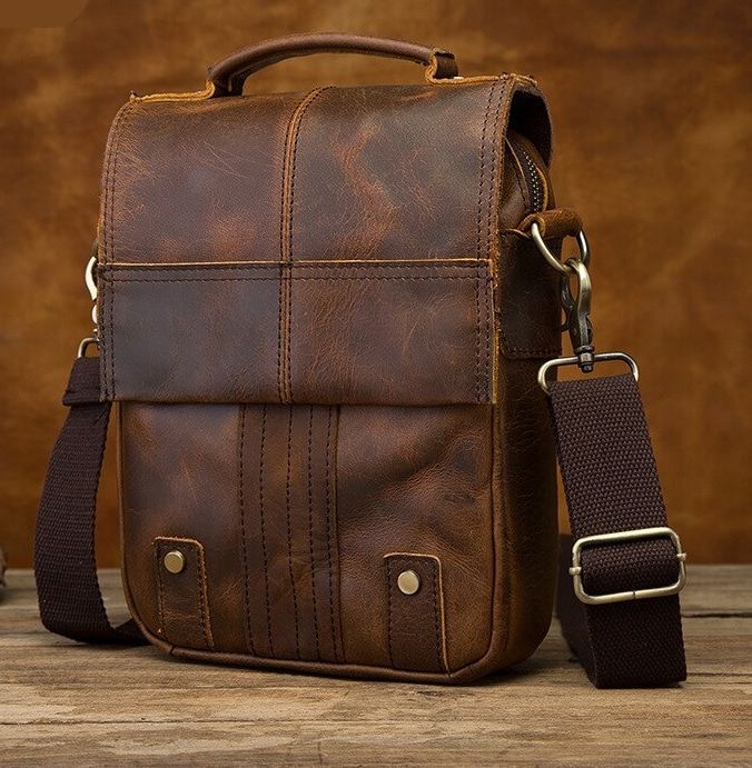 Sacoche de voyage rétro en cuir véritable à bandoulière
