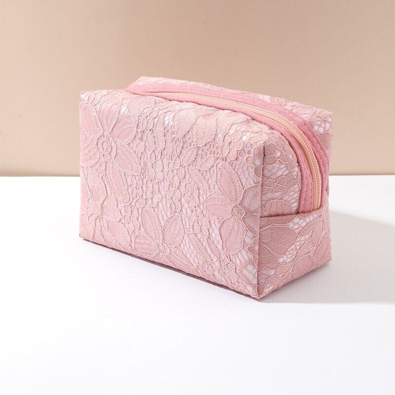 Trousse de Maquillage Motif Dentelle Rose