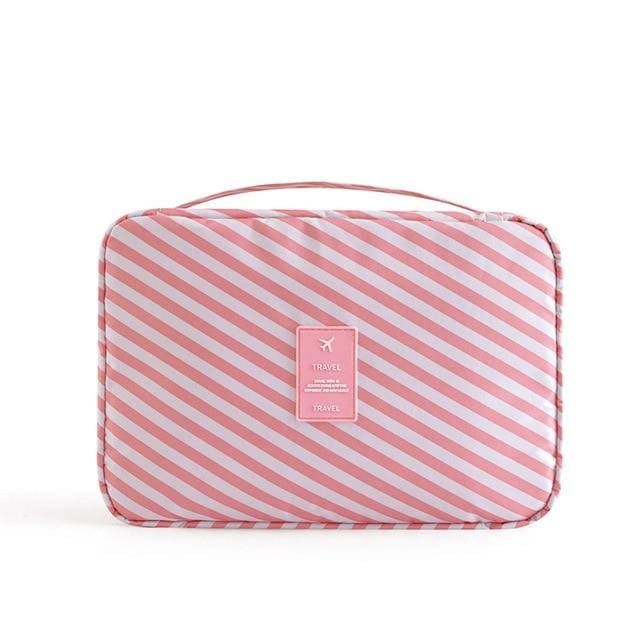 trousse de toilette de voyage rayures roses